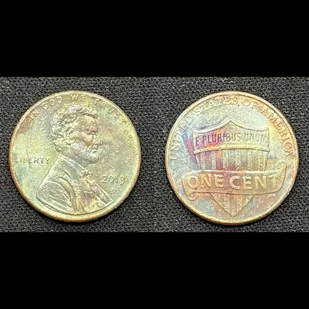 2013-D Lincoln Penny One Cent Soft Rainbow Toned Handmade Art Coin #50